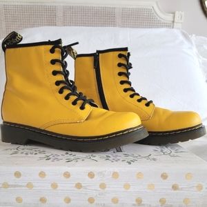 1460 JUNIOR Dr. Martens Leather Lace Up Boot Yellow w/ Zipper, Kids US 4-M, 5-L